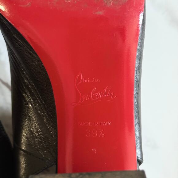 Christian Louboutin Miss Sab 85 Black Leather Pumps Block Heels Ankle Strap - Picture 2 of 7